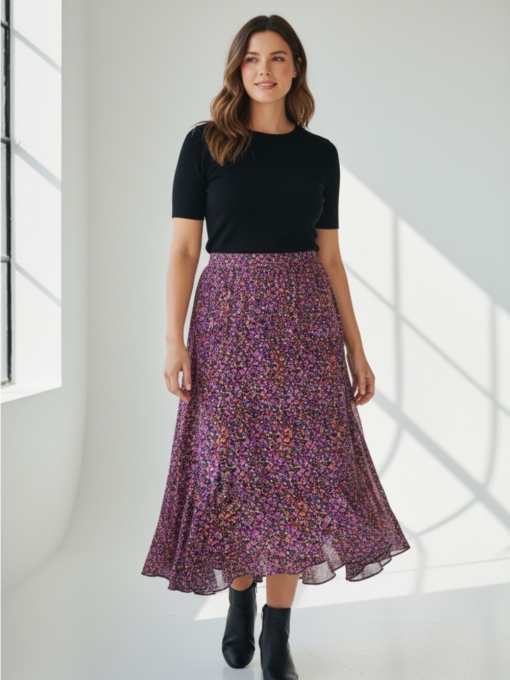 Vintage Cato Pink & Orange Floral Maxi Skirt with full lining stretchy